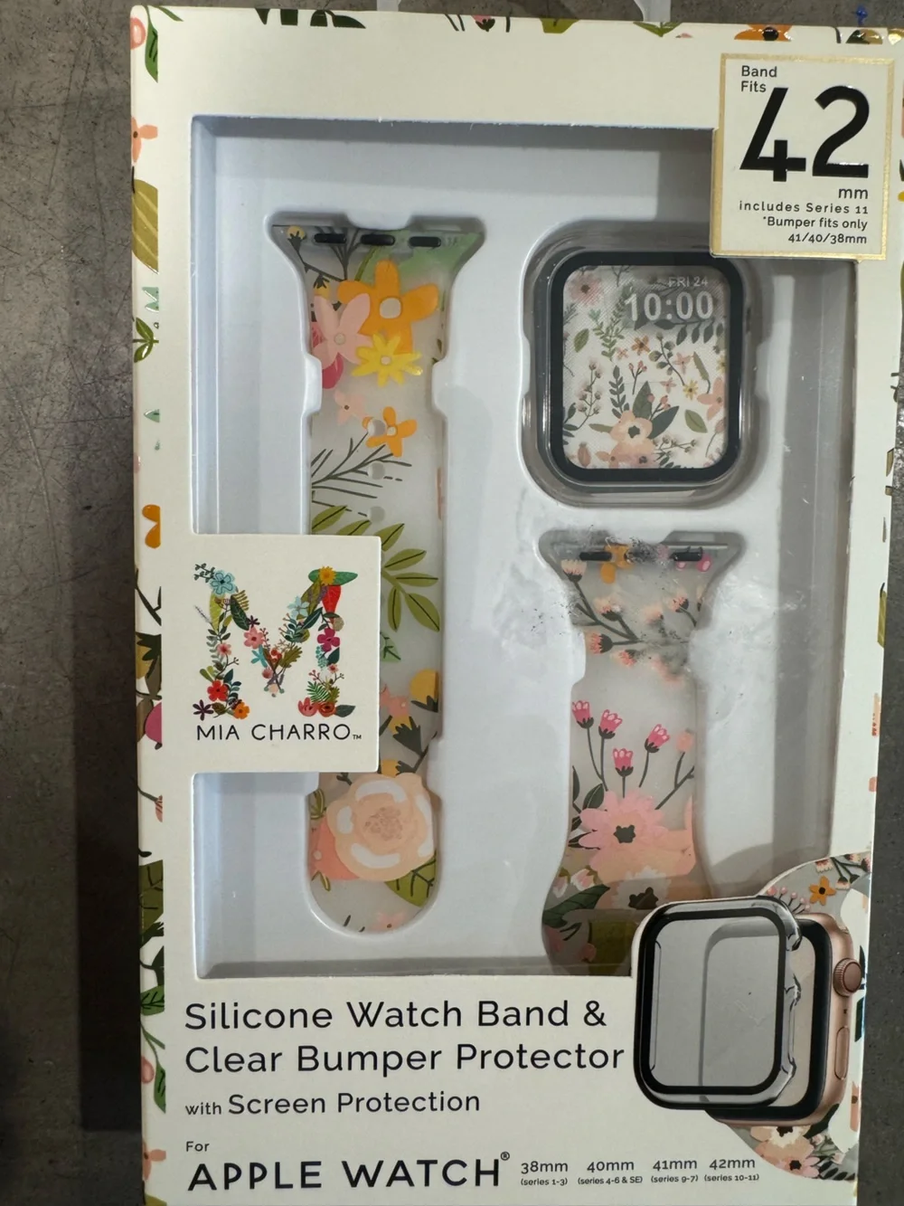 Mia Charro clear Floral Silicone Watch Band Apple 38,40,41,42 & Clear Bumper 🌸